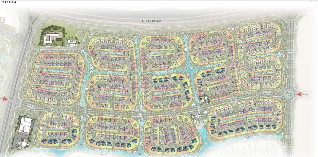 Lunaya masterplan showing lagoons, parks, villas and Lunaya Terraces